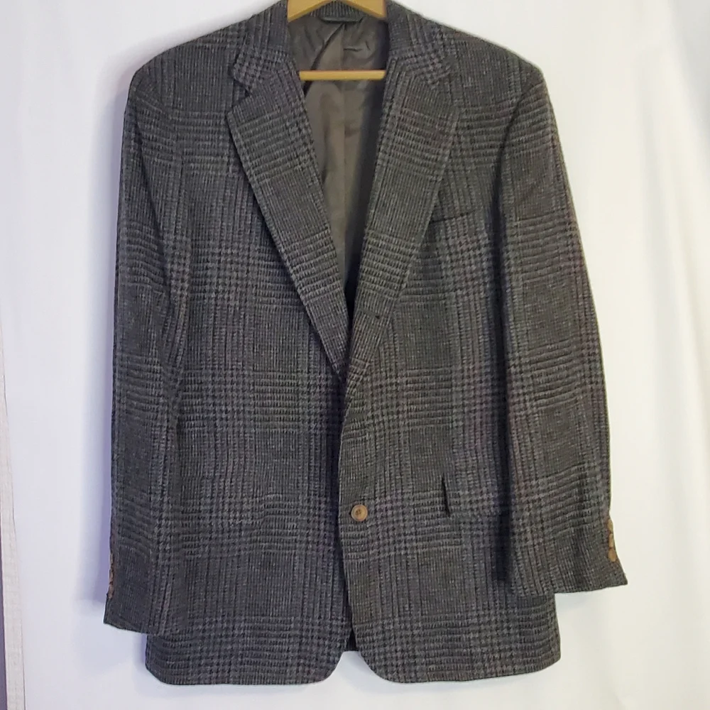 FAIRCLOUGH & CO men's 100% wool blazer, gray with hints of green/blue/maroon